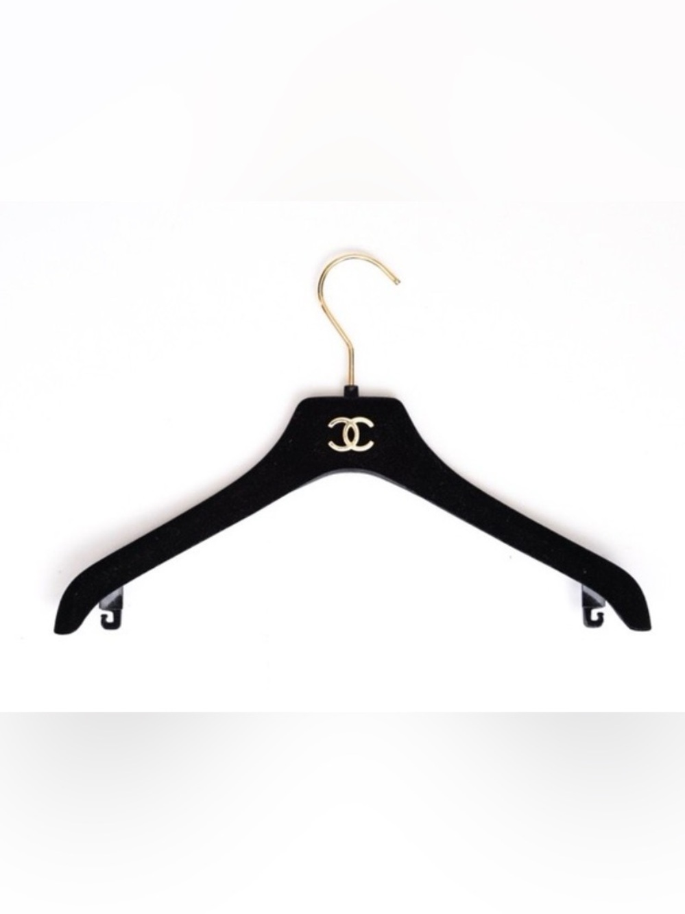 CHANEL Black Velvet Hanger with Gold CC Emblem and Gold Hook